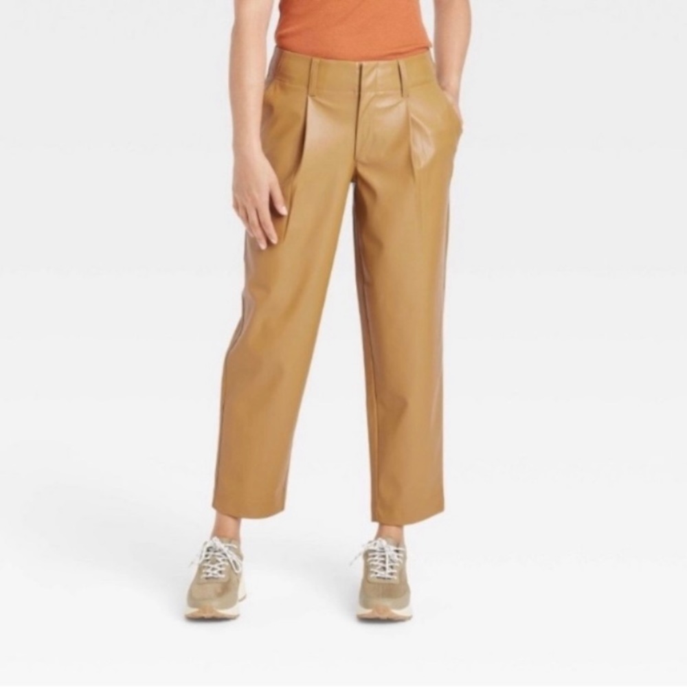 A New Day Faux Leather Pleated Tapered Ankle Pants Size 10 Dusty Fig NWOT